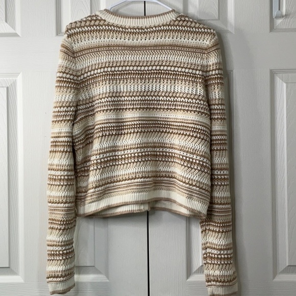 Marled Cream and Brown Striped Knit Cardigan with Front Pockets Size L - Picture 7 of 11